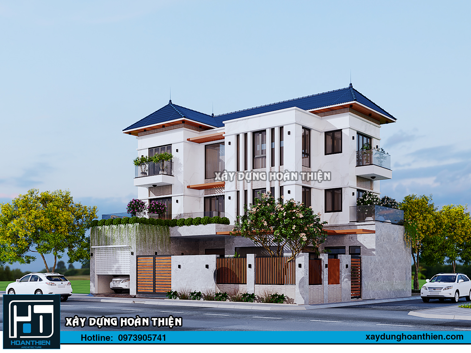 Mẫu thiết kế biệt thự hiện đại 3 tầng diện  tích 16x13m  tại Uông Bí, Quản Ninh