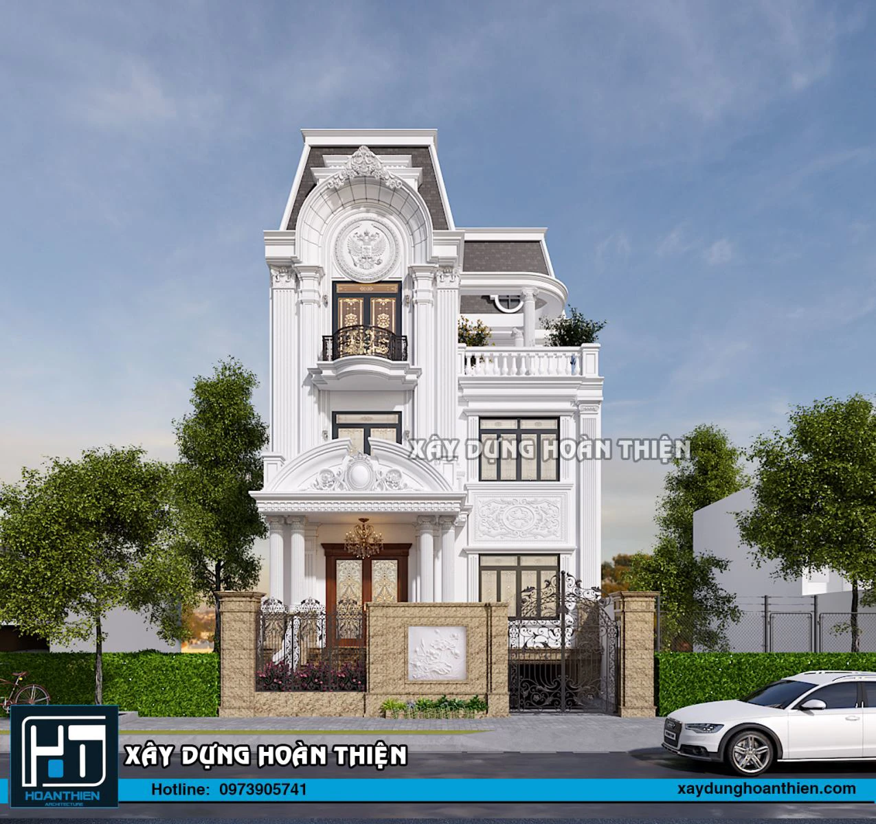 Thiết kế biệt thự tân cổ điển 4 tầng diện tích 10x20m Thiết kế biệt thự tân cổ điển 4 tầng diện tích 10x20m