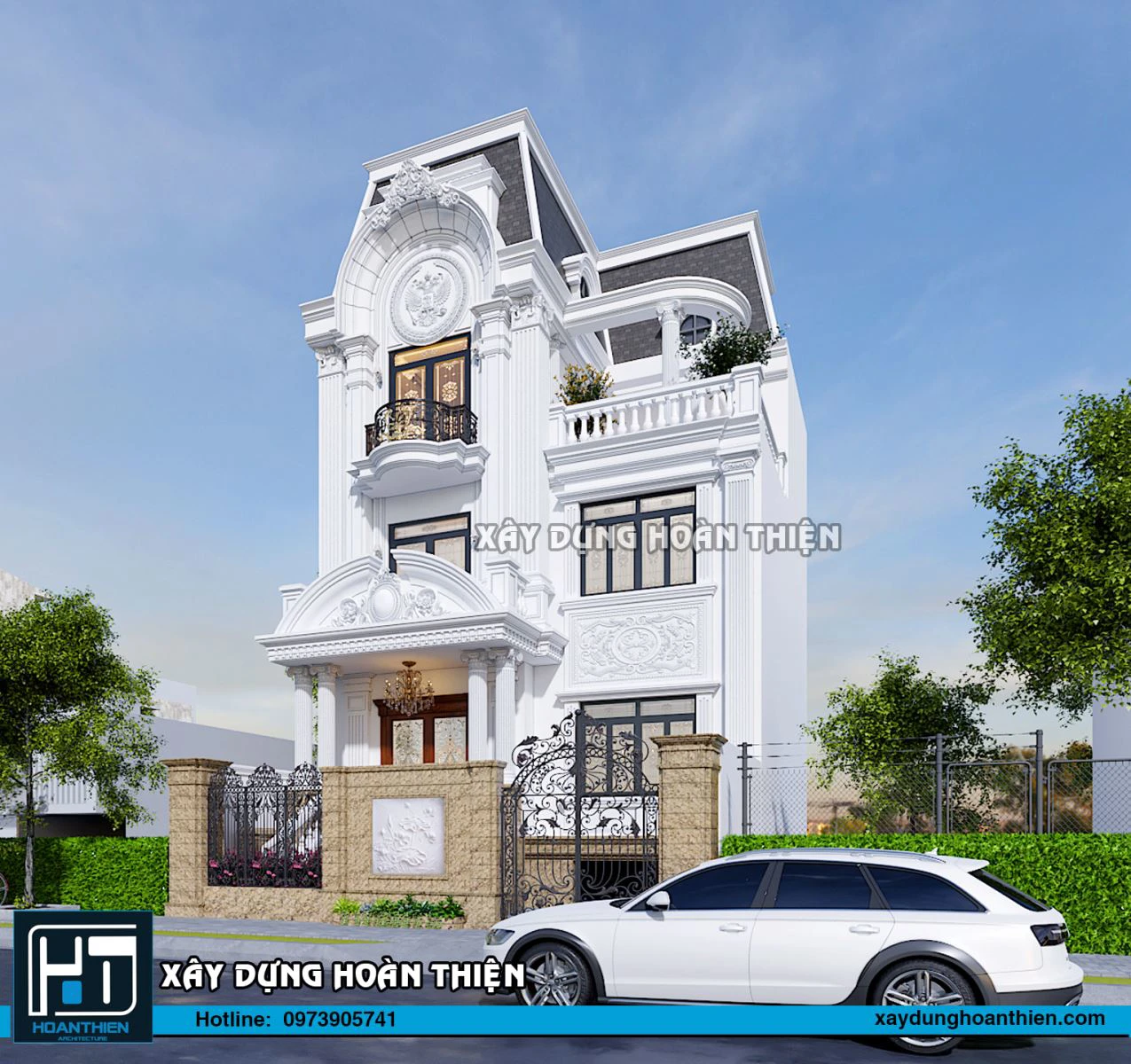 Thiết kế biệt thự tân cổ điển 4 tầng diện tích 10x20m Thiết kế biệt thự tân cổ điển 4 tầng diện tích 10x20m