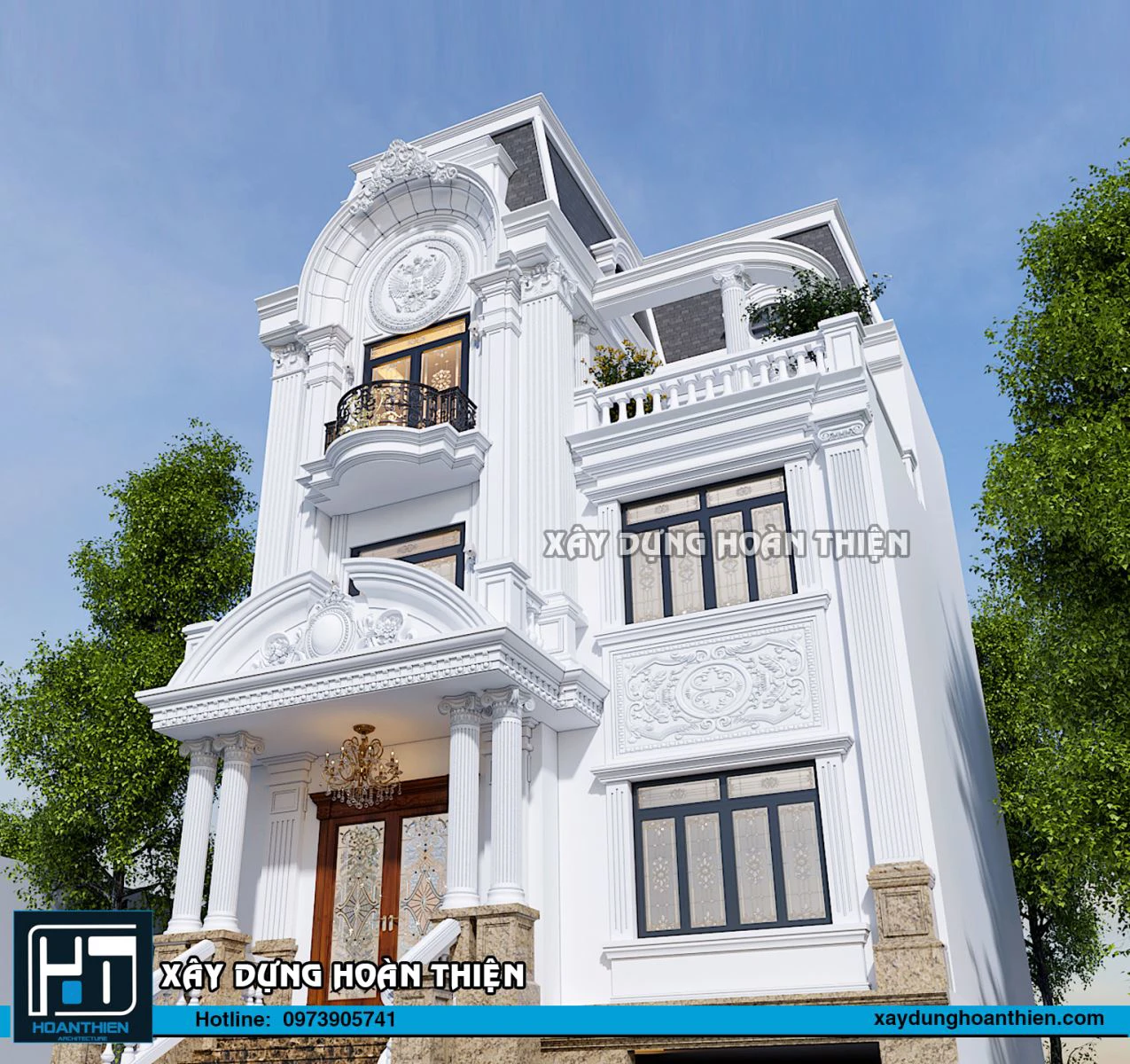 Thiết kế biệt thự tân cổ điển 4 tầng diện tích 10x20m Thiết kế biệt thự tân cổ điển 4 tầng diện tích 10x20m