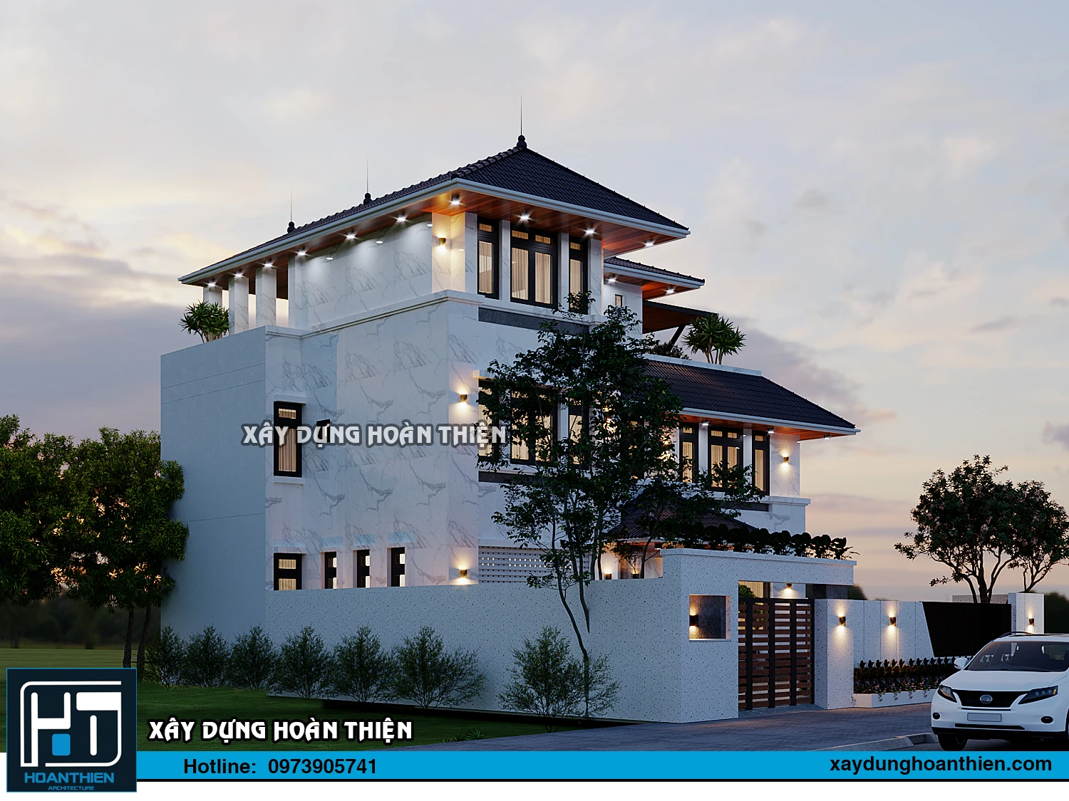 Thiết kế biệt thự hiện đại 3 tầng diện tích 20x20m tại Hưng Yên Thiết kế biệt thự hiện đại 3 tầng diện tích 20x20m tại Hưng Yên
