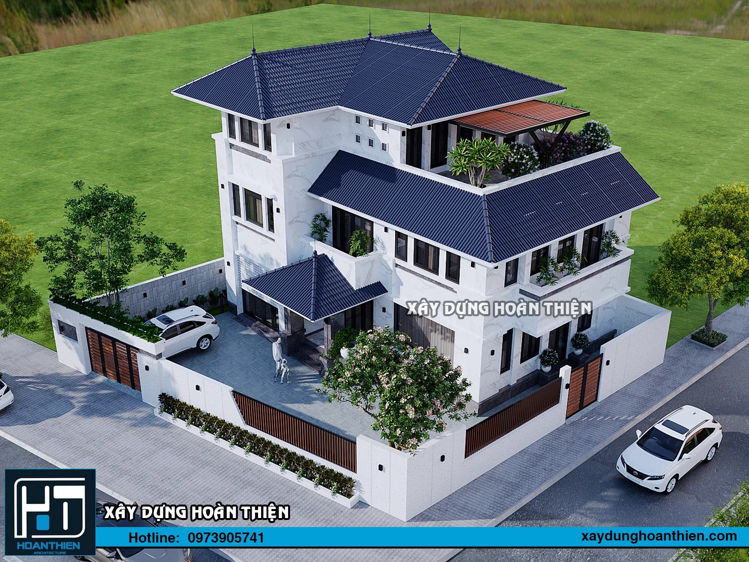 Thiết kế biệt thự hiện đại 3 tầng diện tích 20x20m tại Hưng Yên Thiết kế biệt thự hiện đại 3 tầng diện tích 20x20m tại Hưng Yên
