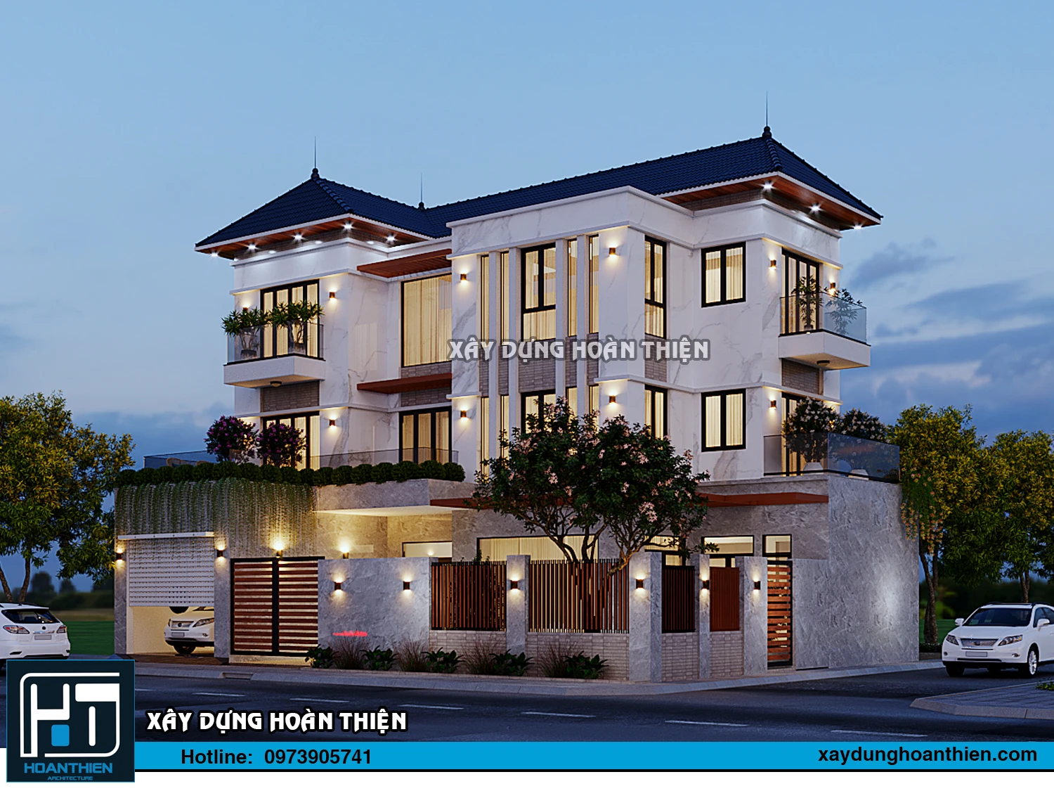Mẫu thiết kế biệt thự hiện đại 3 tầng diện tích 16x13m tại Uông Bí, Quản Ninh Mẫu thiết kế biệt thự hiện đại 3 tầng diện tích 16x13m tại Uông Bí, Quản Ninh