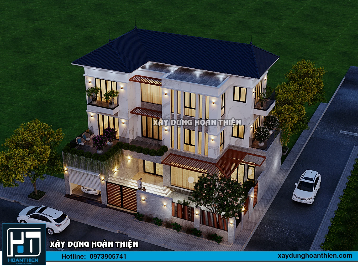 Mẫu thiết kế biệt thự hiện đại 3 tầng diện tích 16x13m tại Uông Bí, Quản Ninh Mẫu thiết kế biệt thự hiện đại 3 tầng diện tích 16x13m tại Uông Bí, Quản Ninh