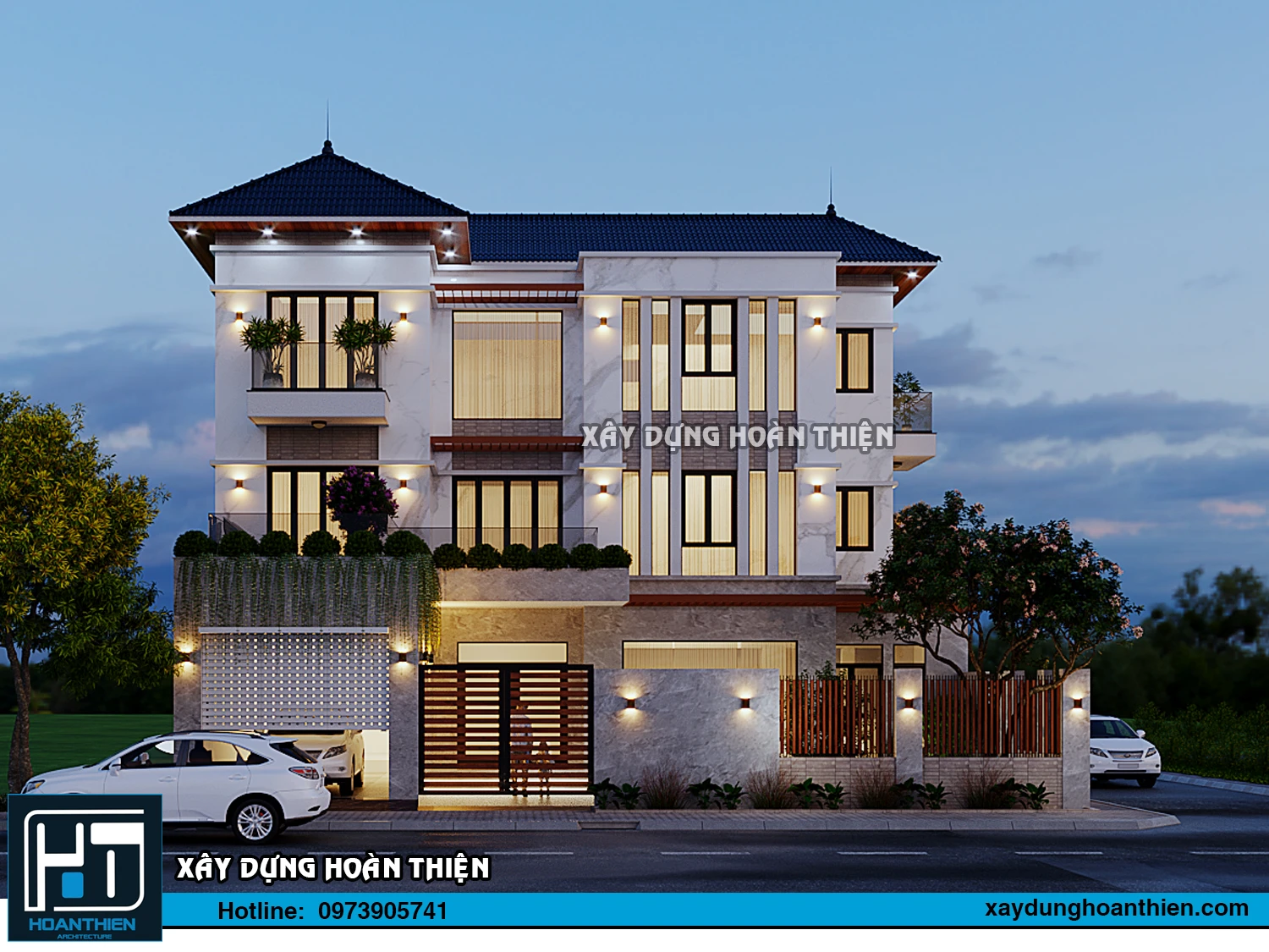 Mẫu thiết kế biệt thự hiện đại 3 tầng diện tích 16x13m tại Uông Bí, Quản Ninh Mẫu thiết kế biệt thự hiện đại 3 tầng diện tích 16x13m tại Uông Bí, Quản Ninh
