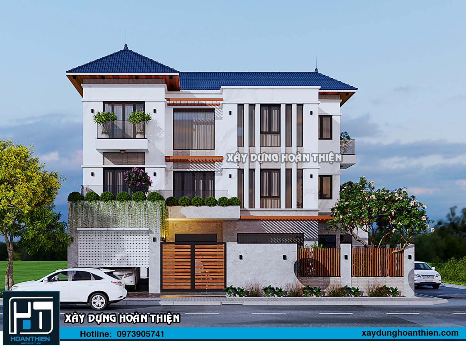 Mẫu thiết kế biệt thự hiện đại 3 tầng diện tích 16x13m tại Uông Bí, Quản Ninh Mẫu thiết kế biệt thự hiện đại 3 tầng diện tích 16x13m tại Uông Bí, Quản Ninh