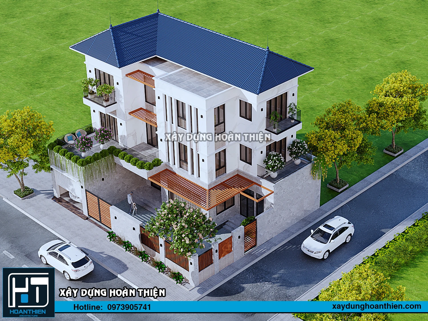 Mẫu thiết kế biệt thự hiện đại 3 tầng diện tích 16x13m tại Uông Bí, Quản Ninh Mẫu thiết kế biệt thự hiện đại 3 tầng diện tích 16x13m tại Uông Bí, Quản Ninh
