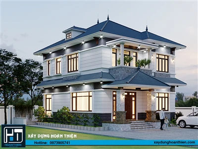 Thiết kế biệt thự hiện đại 2 tầng mái Nhật, diện tích 9x22m
