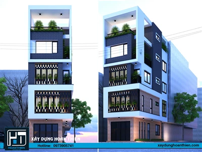 Thiết kế nhà ống hiện đại 5 tầng hai mặt tiền, diện tích: 4x15m