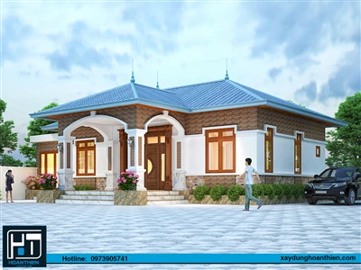 Mẫu biệt thự mái thái 1 tầng, diện tích  15x8m