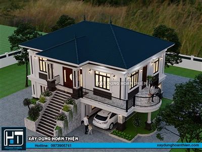 Mẫu biệt thự mái thái 2 tầng, diện tích  12x10m tại Quản Ninh
