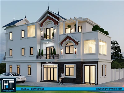 Mẫu biệt thự mái thái 3 tầng, diện tích 7,5x9m