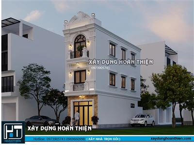 Mẫu nhà ống tân cổ điển 3 tầng 2 mặt tiền thanh thoát, sang trọng